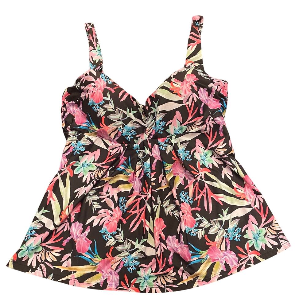 Alex Marie Floral Tankini Swim Top Size 12 Underwire Tummy Control Black Resort